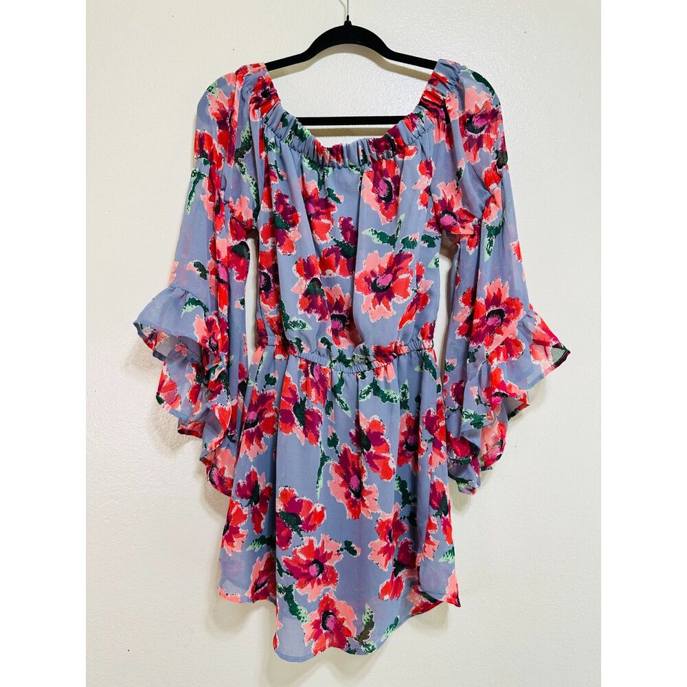 Blush Women's Off The Shoulder Floral Tunic Top With Angel Sleeves Size S Hi/Low